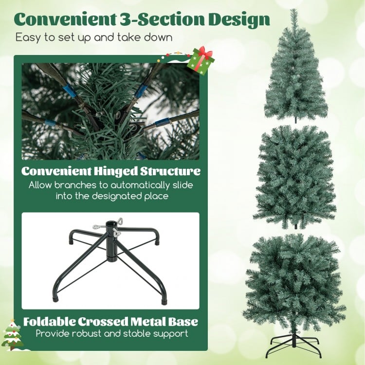 7.5 Feet Pre-Lit Blue Artificial Christmas Tree Slim with 9 Lighting Modes-7.5 ft