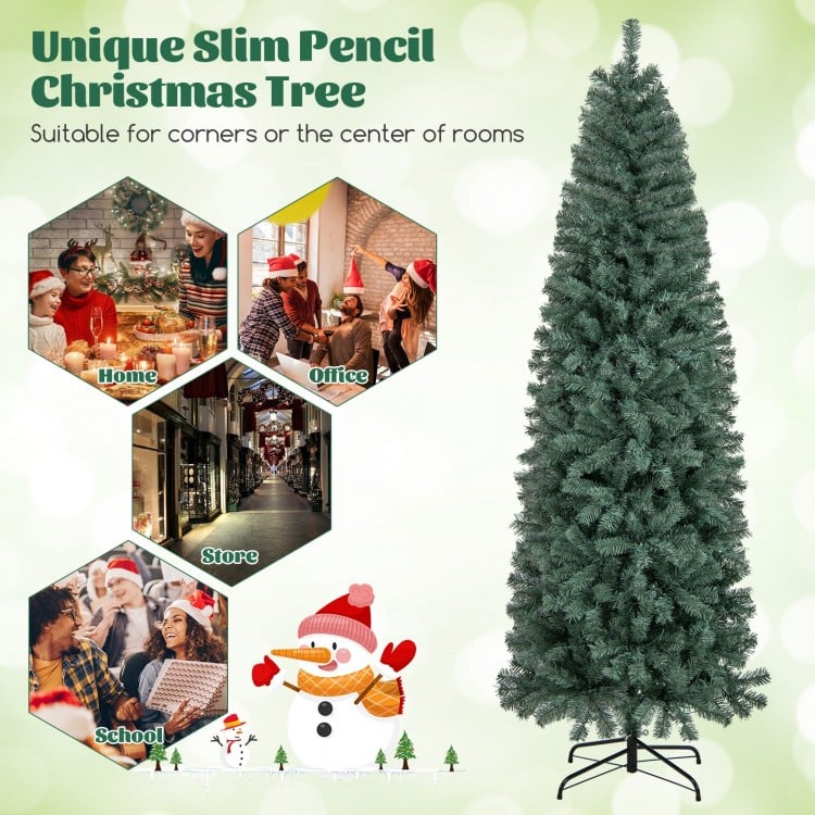 7.5 Feet Pre-Lit Blue Artificial Christmas Tree Slim with 9 Lighting Modes-7.5 ft
