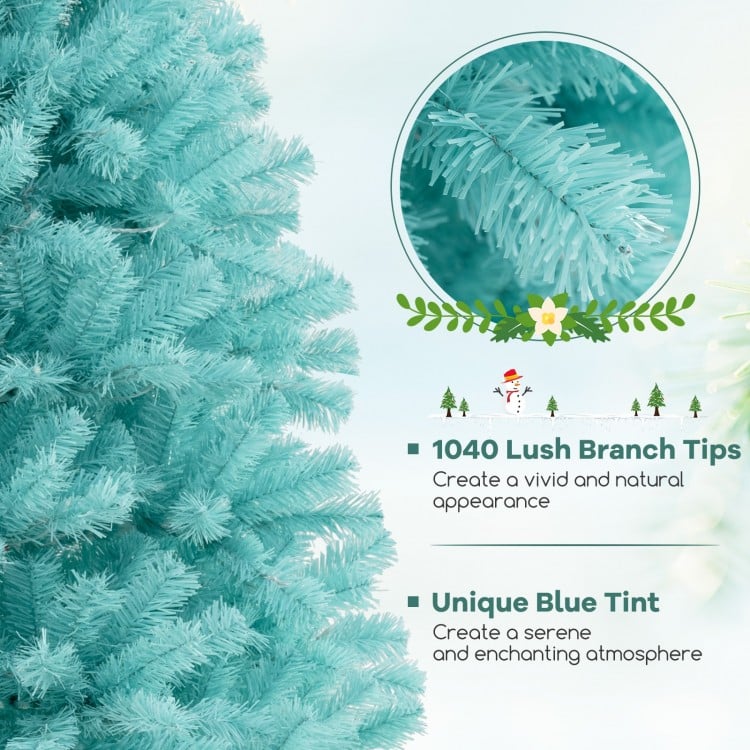 7 FT Blue Artificial Christmas Tree with 280/380 Warm White LED Lights and Foldable Metal Stand
