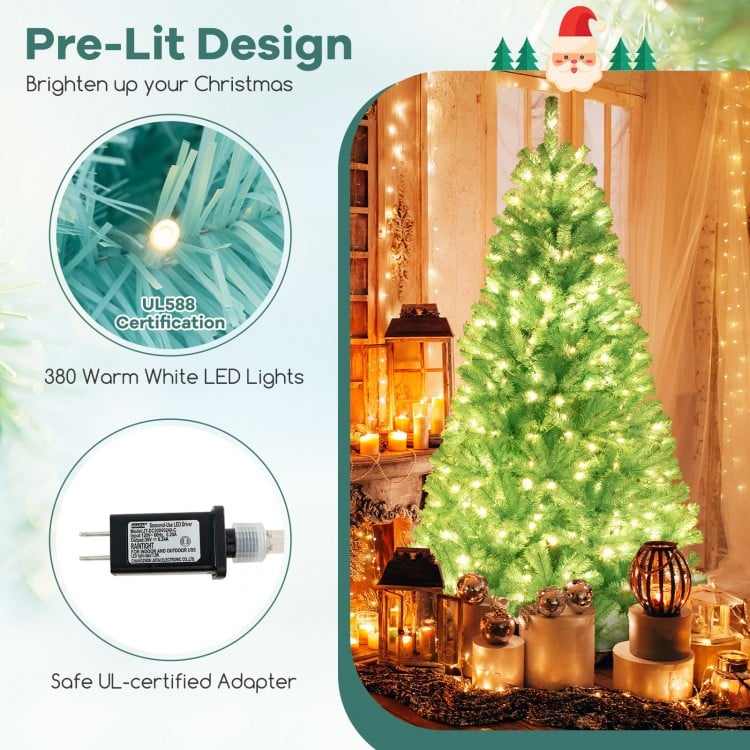 7 FT Blue Artificial Christmas Tree with 280/380 Warm White LED Lights and Foldable Metal Stand