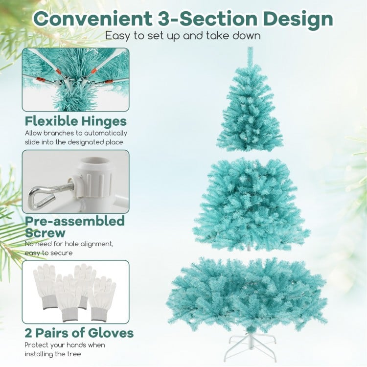 7 FT Blue Artificial Christmas Tree with 280/380 Warm White LED Lights and Foldable Metal Stand