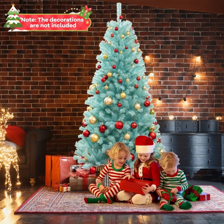 7 FT Blue Artificial Christmas Tree with 280/380 Warm White LED Lights and Foldable Metal Stand
