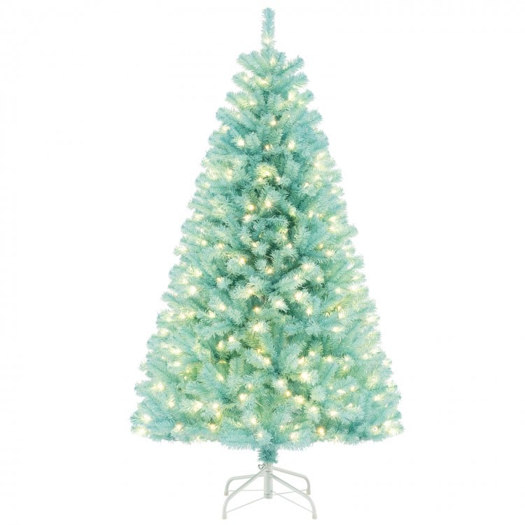 6 FT Blue Artificial Christmas Tree with 280/380 Warm White LED Lights and Foldable Metal Stand