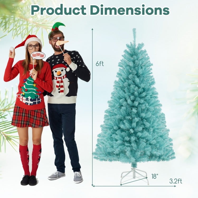 6 FT Blue Artificial Christmas Tree with 280/380 Warm White LED Lights and Foldable Metal Stand