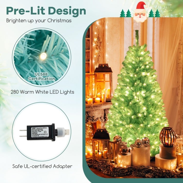 6 FT Blue Artificial Christmas Tree with 280/380 Warm White LED Lights and Foldable Metal Stand