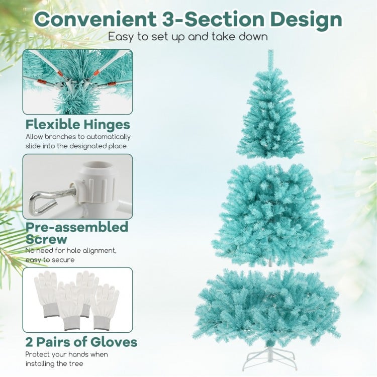 6 FT Blue Artificial Christmas Tree with 280/380 Warm White LED Lights and Foldable Metal Stand