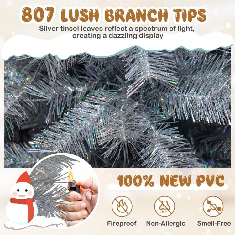 7 FT Artificial Xmas Tree with Branch Tips and Warm White LED Lights