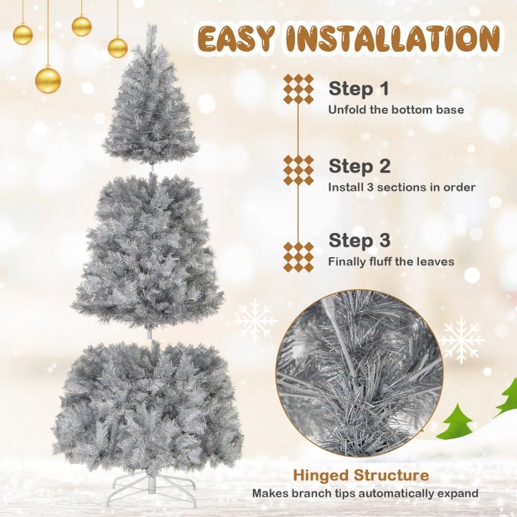 7 FT Artificial Xmas Tree with Branch Tips and Warm White LED Lights