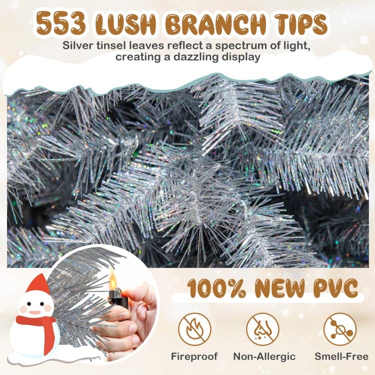 6 FT Artificial Xmas Tree with Branch Tips and Warm White LED Lights
