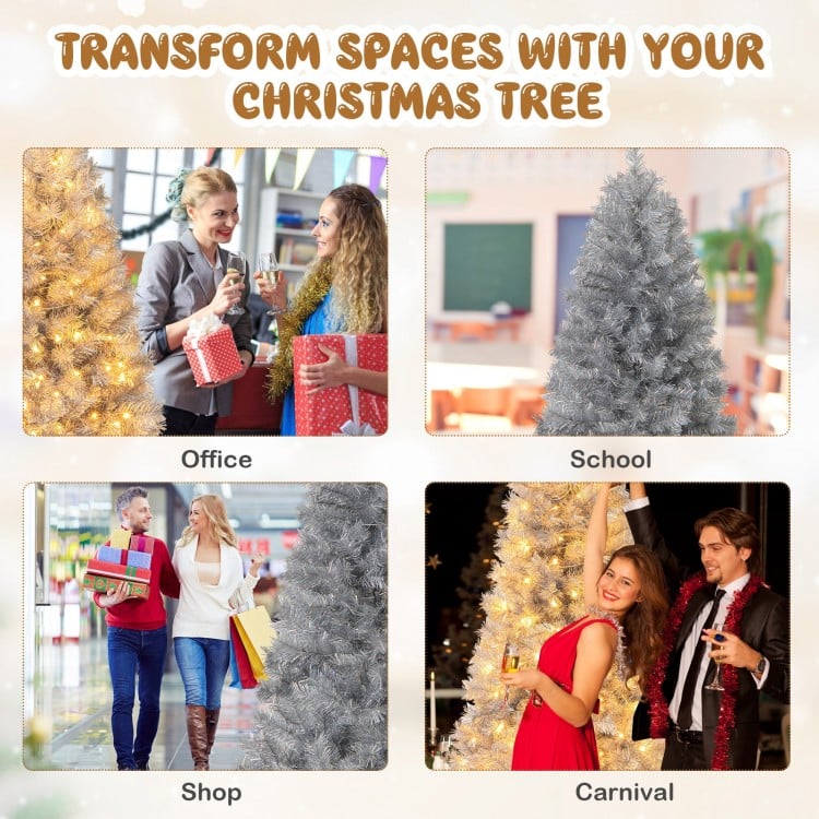 6 FT Artificial Xmas Tree with Branch Tips and Warm White LED Lights