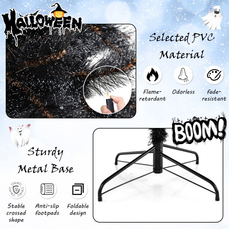 6/7/8 Feet Black Artificial Halloween Christmas Tree with PVC Branch Tips and 210/320/450 Cool White LED Lights-L