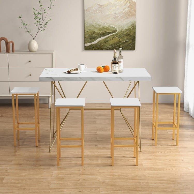 Set of 4 Bar Stool Set 26 Inch Bar Chair with Metal Legs and Footrest-White