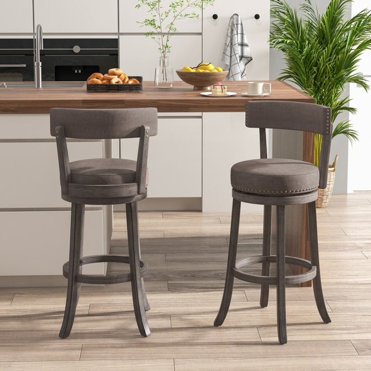 Set of 2 Counter Height Chairs with 360° Swivel Seat and Rubber Wood Frame-29 Inches