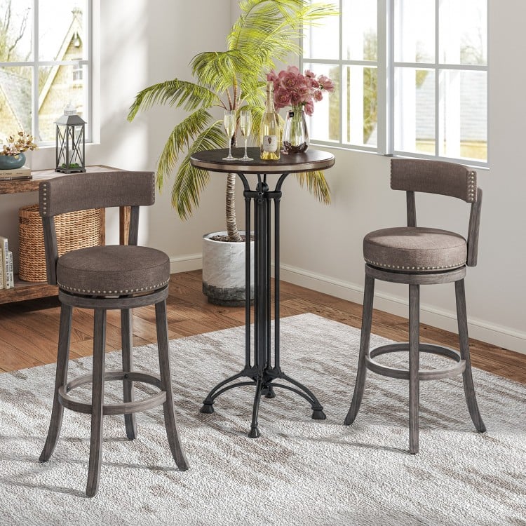 Set of 2 Counter Height Chairs with 360° Swivel Seat and Rubber Wood Frame-29 Inches