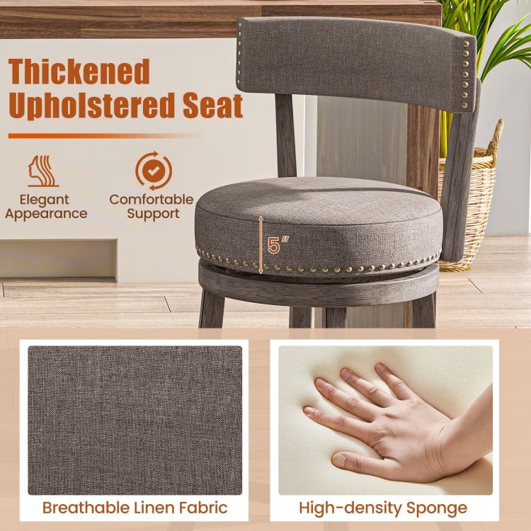 Set of 2 Counter Height Chairs with 360° Swivel Seat and Rubber Wood Frame-29 Inches