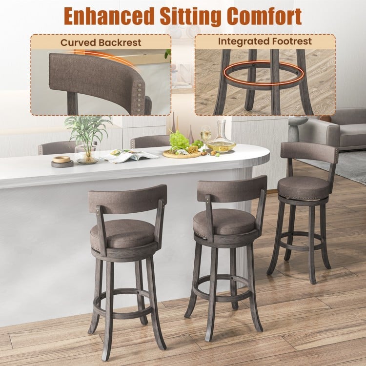 Set of 2 Counter Height Chairs with 360° Swivel Seat and Rubber Wood Frame-29 Inches
