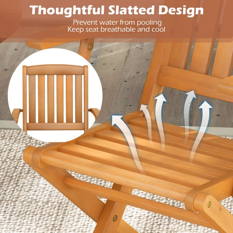 3 PCS Eucalyptus Wood Patio Bistro Set with 2 Folding Arm Chairs