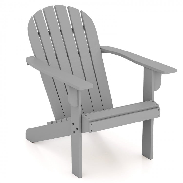 Acacia Wood Lounge Patio Adirondack Chair with Inclined Seat-Gray