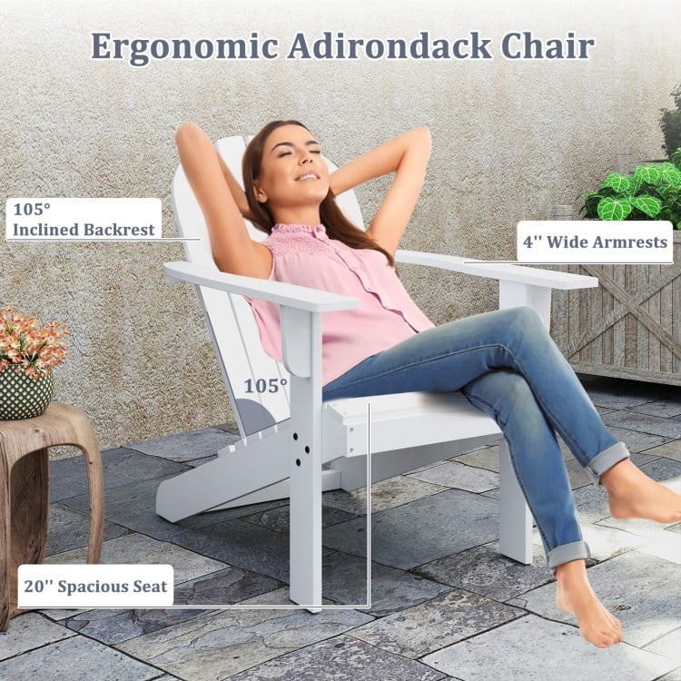 Acacia Wood Lounge Patio Adirondack Chair with Inclined Seat-White