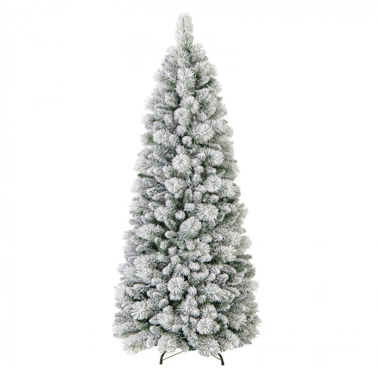 6 Feet Flocked Christmas Tree with Pine Needles and LED Lights