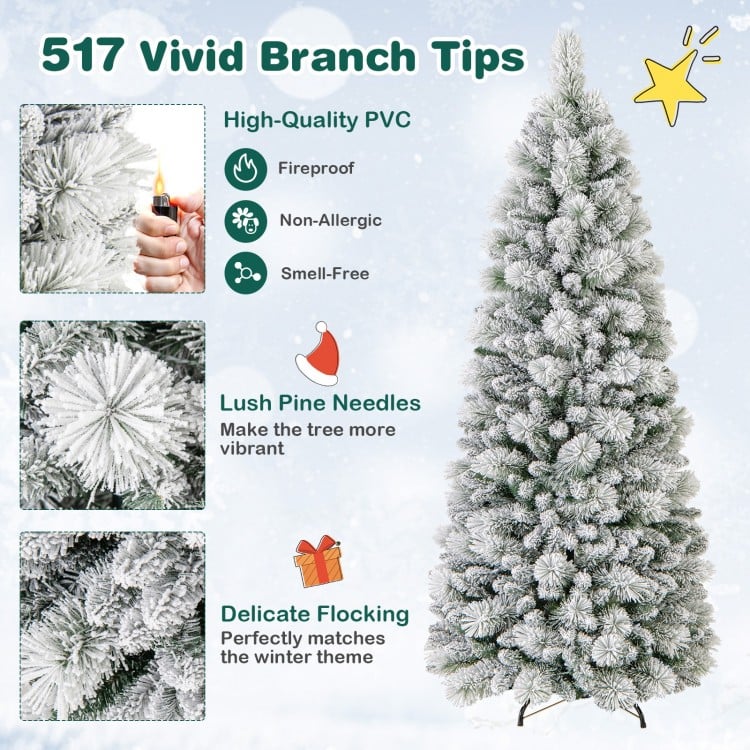 6 Feet Flocked Christmas Tree with Pine Needles and LED Lights