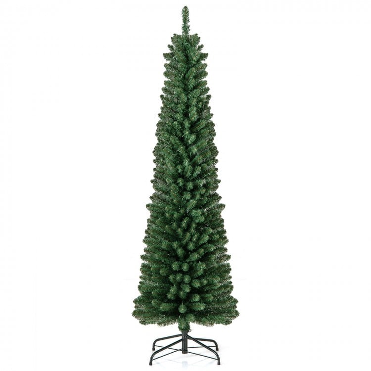 Pencil Christmas Tree with Memory Wire Branch Tips and Warm LED Lights-6FT