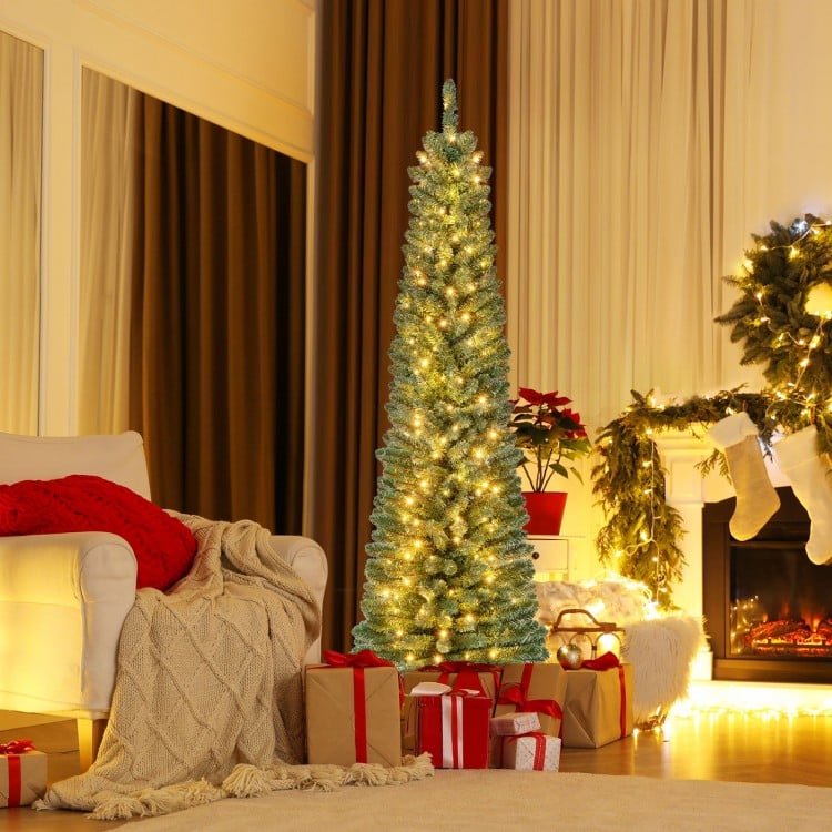 Pencil Christmas Tree with Memory Wire Branch Tips and Warm LED Lights-6FT