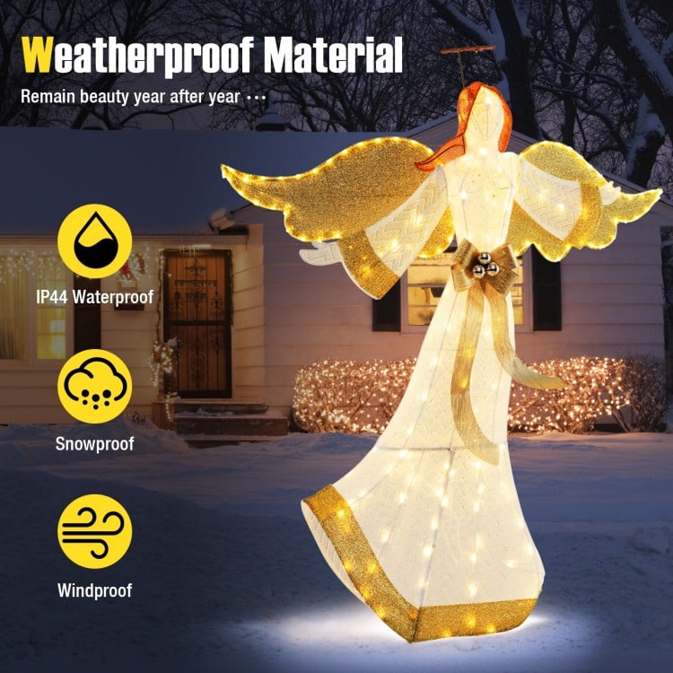 5.2 Feet Christmas Pre-Lit Angel with Halo Wings and 180 Warm White LED Lights