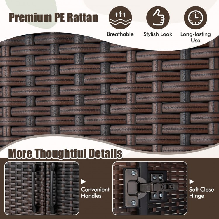 62 Inch Wicker Wardrobe with 2 Doors PE Rattan Closet with Hanging Rod-Brown