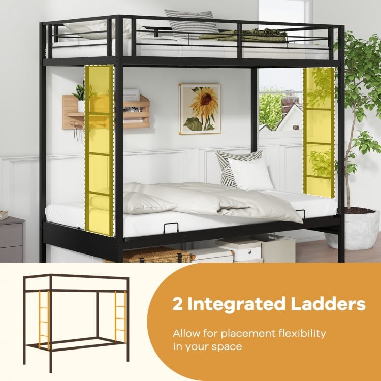 Twin Over Futon Bunk Bed with 2 Ladders and Safety Guardrails-Black