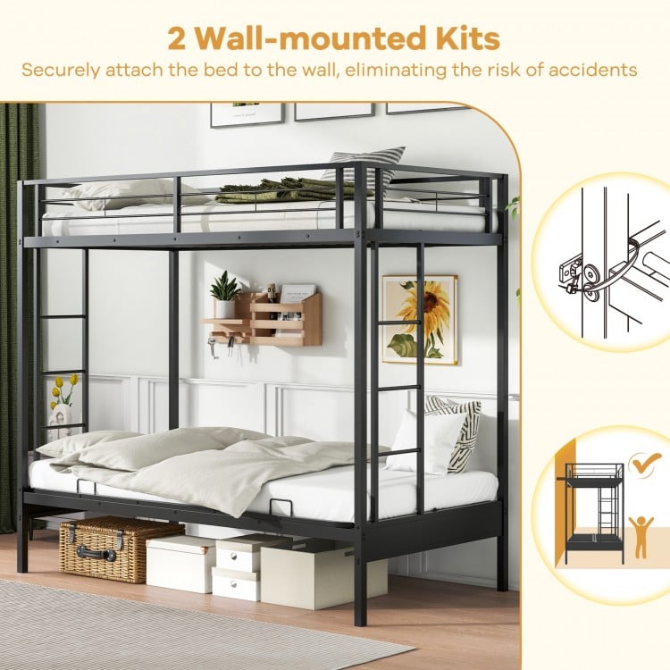 Twin Over Futon Bunk Bed with 2 Ladders and Safety Guardrails-Black
