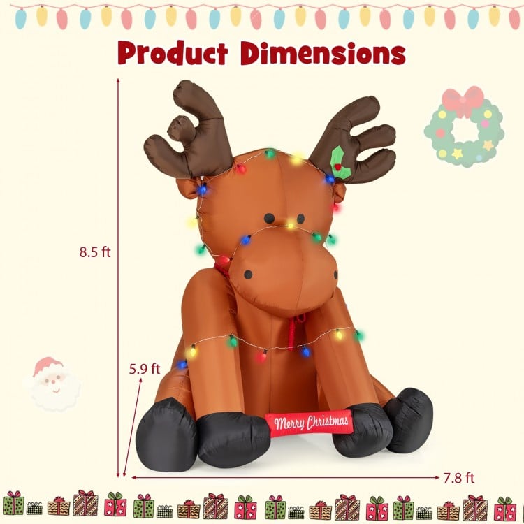 8.5 Feet Tall Christmas Inflatable Reindeer with 24 LED String Lights