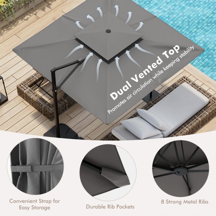 9.5 Feet Cantilever Patio Umbrella with 360° Rotation and Double Top-Gray