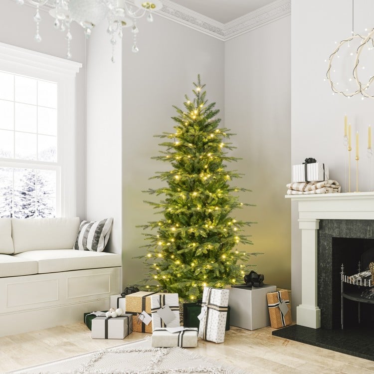 6 Feet Pre-Lit Artificial Christmas Tree with Warm White LED Lights