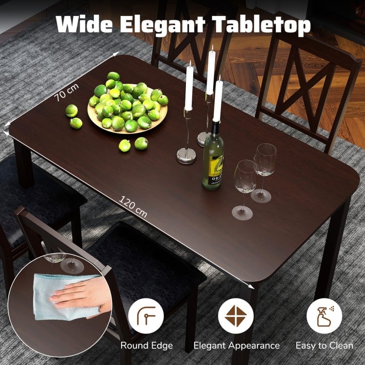 5-Piece Dining Table Set with Wide Tabletop and Rubber Wood Legs-Black