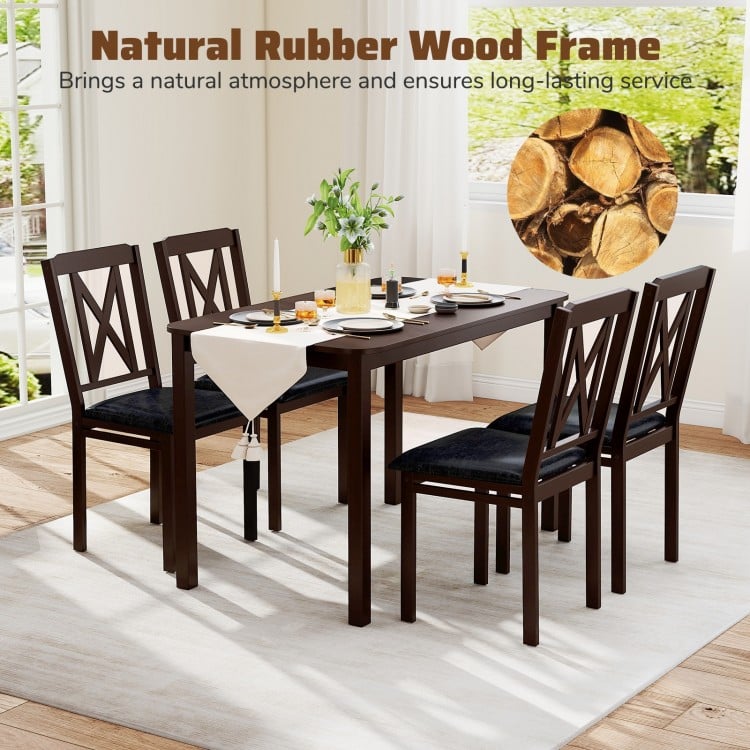 5-Piece Dining Table Set with Wide Tabletop and Rubber Wood Legs-Black