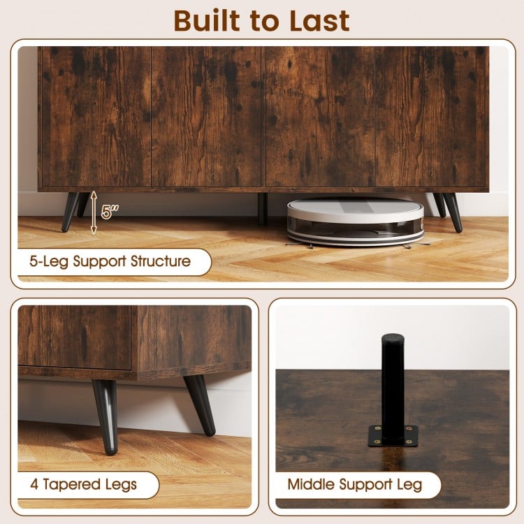 Buffet Sideboard Mid Century Modern Storage Cabinet with Adjustable Shelves-Rustic Brown