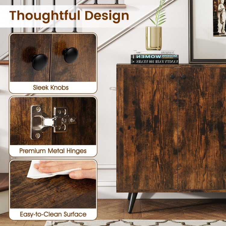 Buffet Sideboard Mid Century Modern Storage Cabinet with Adjustable Shelves-Rustic Brown