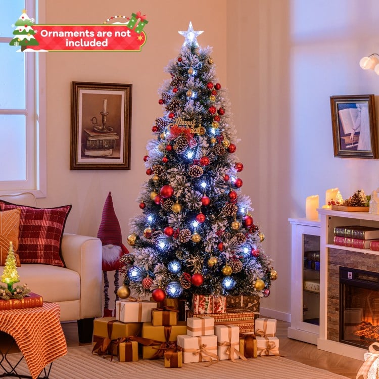 7 FT Flocked Christmas Tree with 8 Lighting Modes