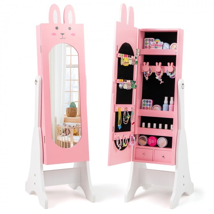 Kids Jewelry Armoire Cabinet with 2 Tilt Angles and Large Capacity-White