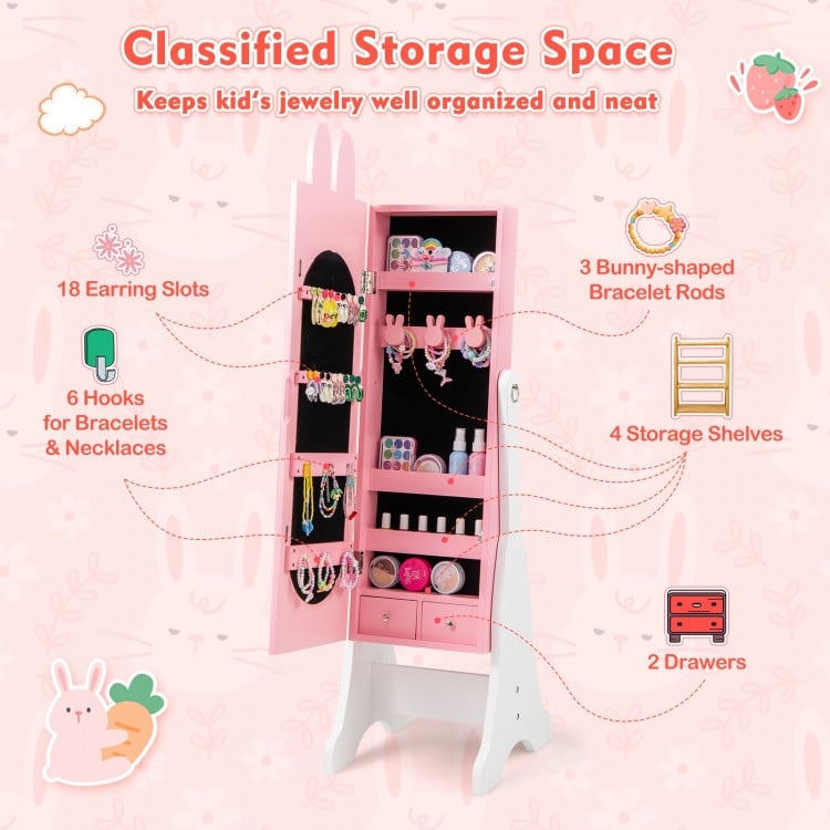 Kids Jewelry Armoire Cabinet with 2 Tilt Angles and Large Capacity-White