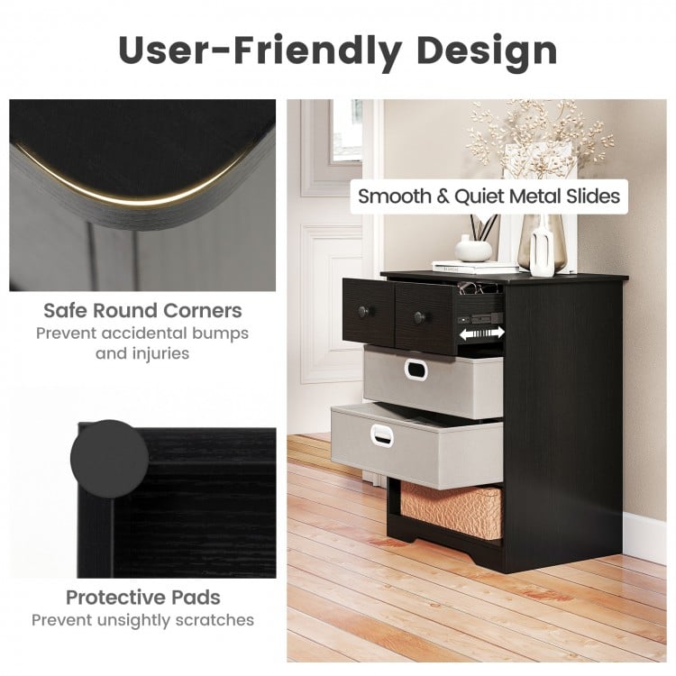 4-Drawer Dresser Modern Chest Storage Organizer with Open Shelves-Black