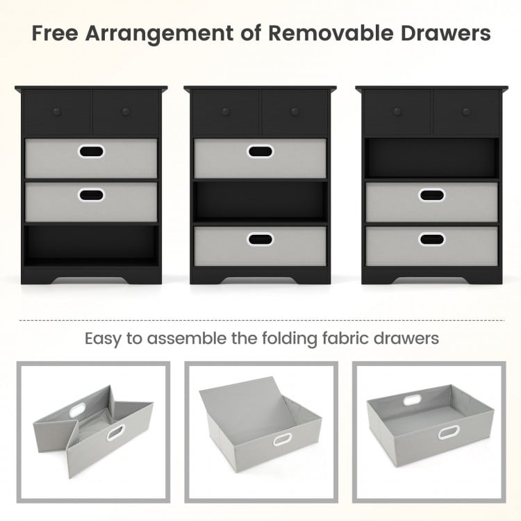4-Drawer Dresser Modern Chest Storage Organizer with Open Shelves-Black