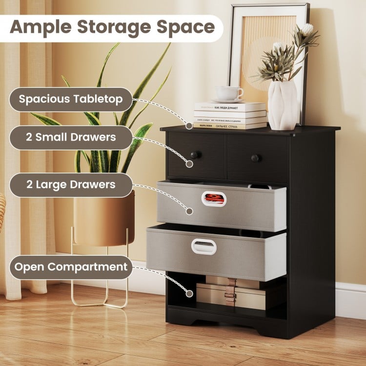 4-Drawer Dresser Modern Chest Storage Organizer with Open Shelves-Black