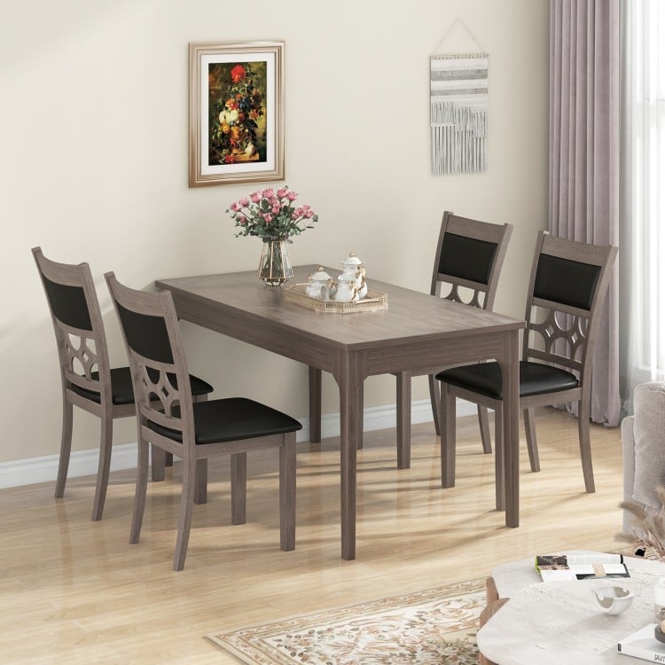 Upholstered Dining Chair Set of 2 with Padded Backrest and Seat-Gray