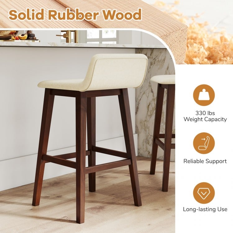 29 Inch Low-Back High-Top Chairs with Padded Seat and Rubber Wood Legs-White