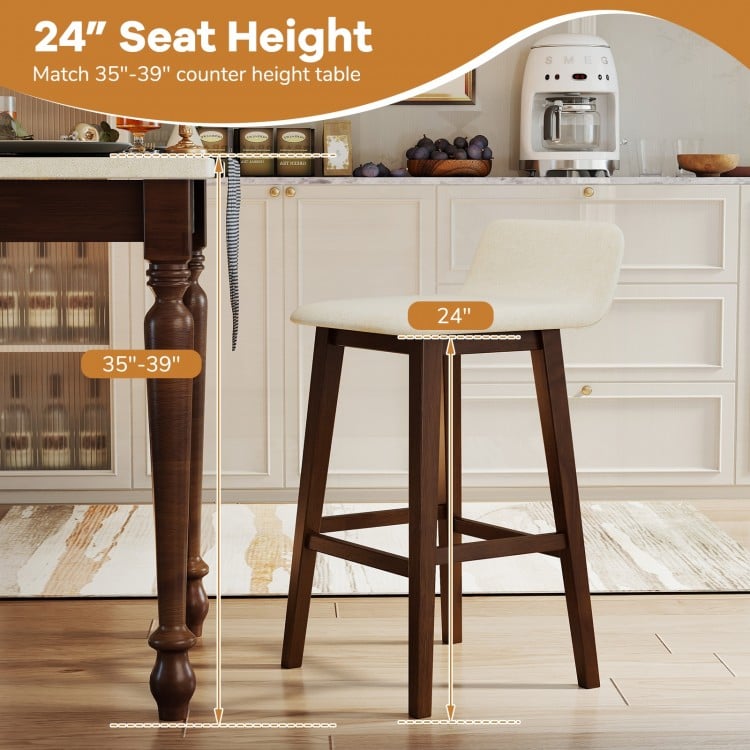 29 Inch Low-Back High-Top Chairs with Padded Seat and Rubber Wood Legs-White