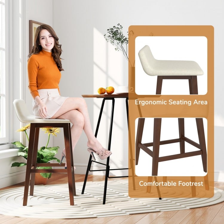 29 Inch Low-Back High-Top Chairs with Padded Seat and Rubber Wood Legs-White