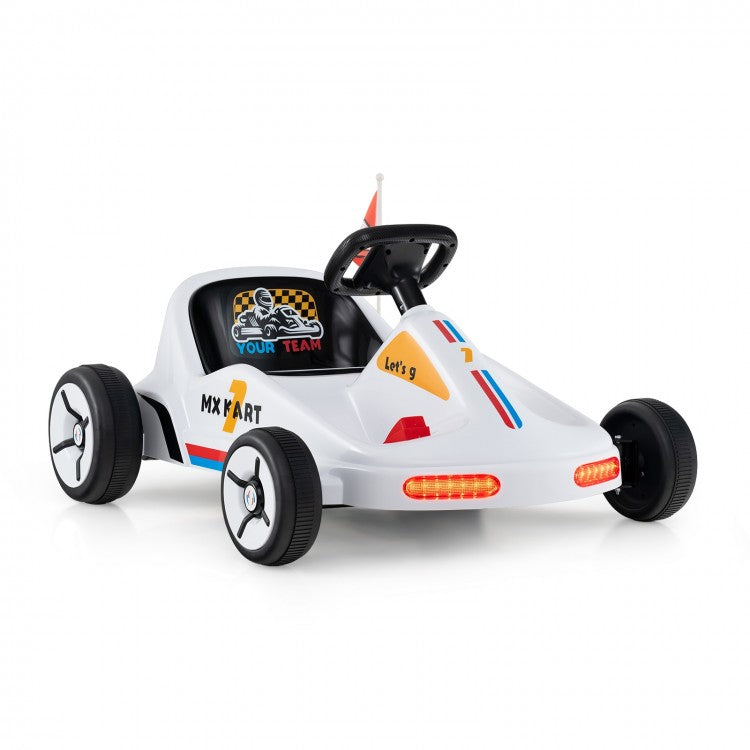 12V Electric Go-Kart for Kids with Remote Control, LED Lights, Music & Safety Belt – 3+
