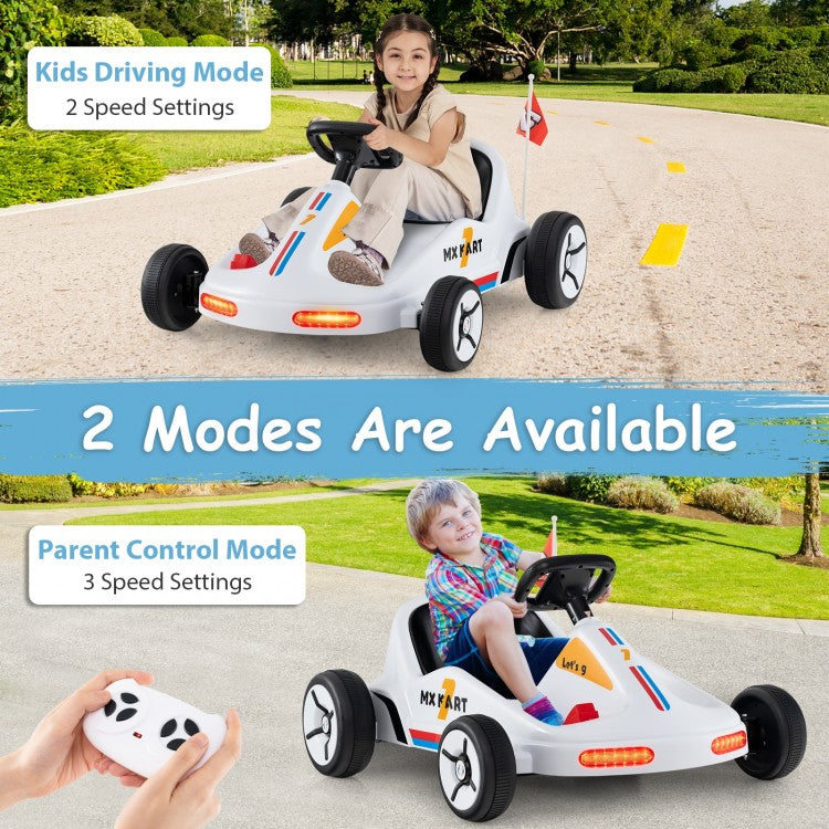 12V Electric Go-Kart for Kids with Remote Control, LED Lights, Music & Safety Belt – 3+